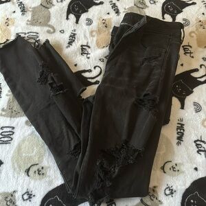 American Eagle super high-rise, jegging black with multiple rips